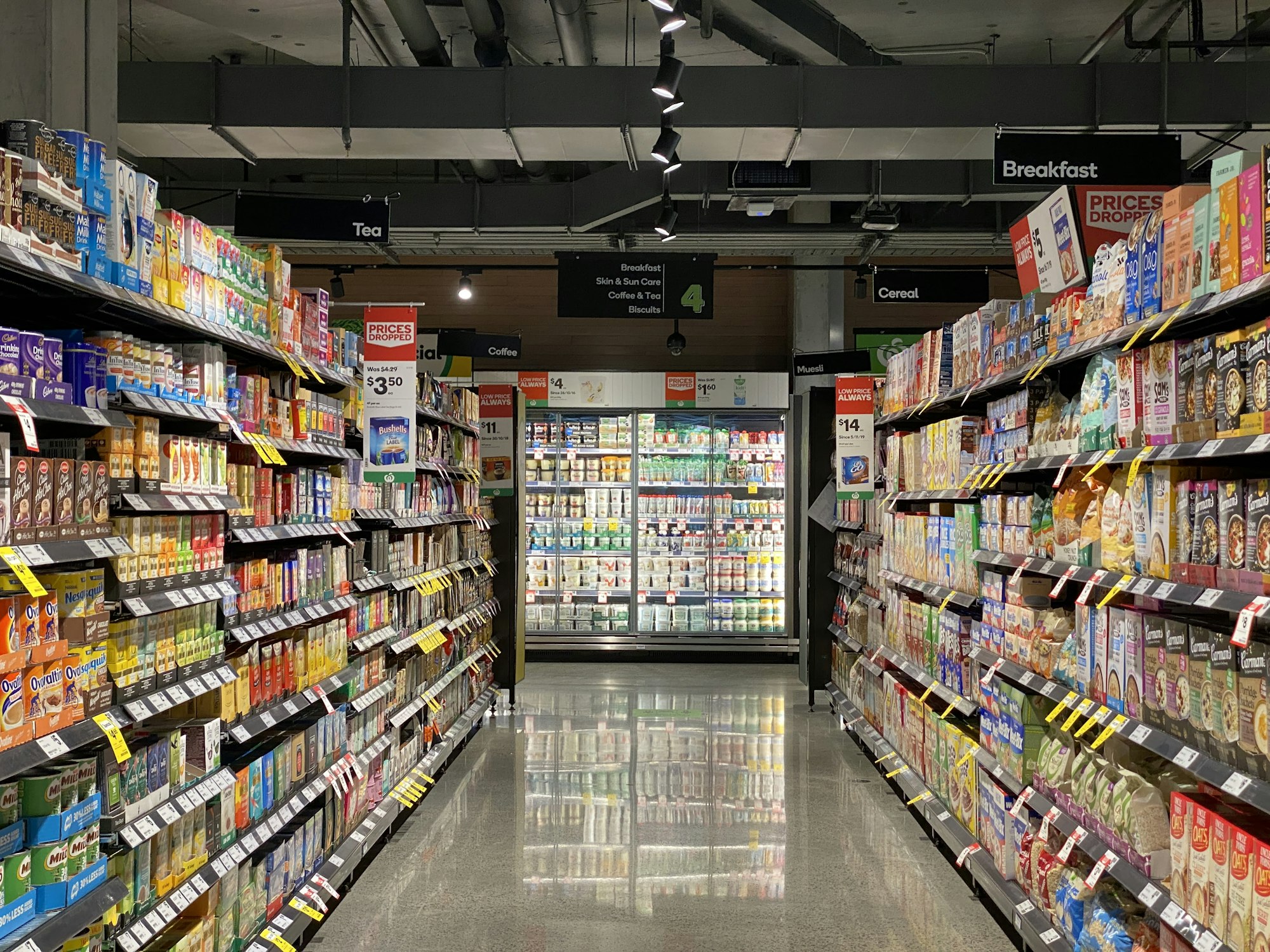 Wholesale store aisle stocked with everyday essentials